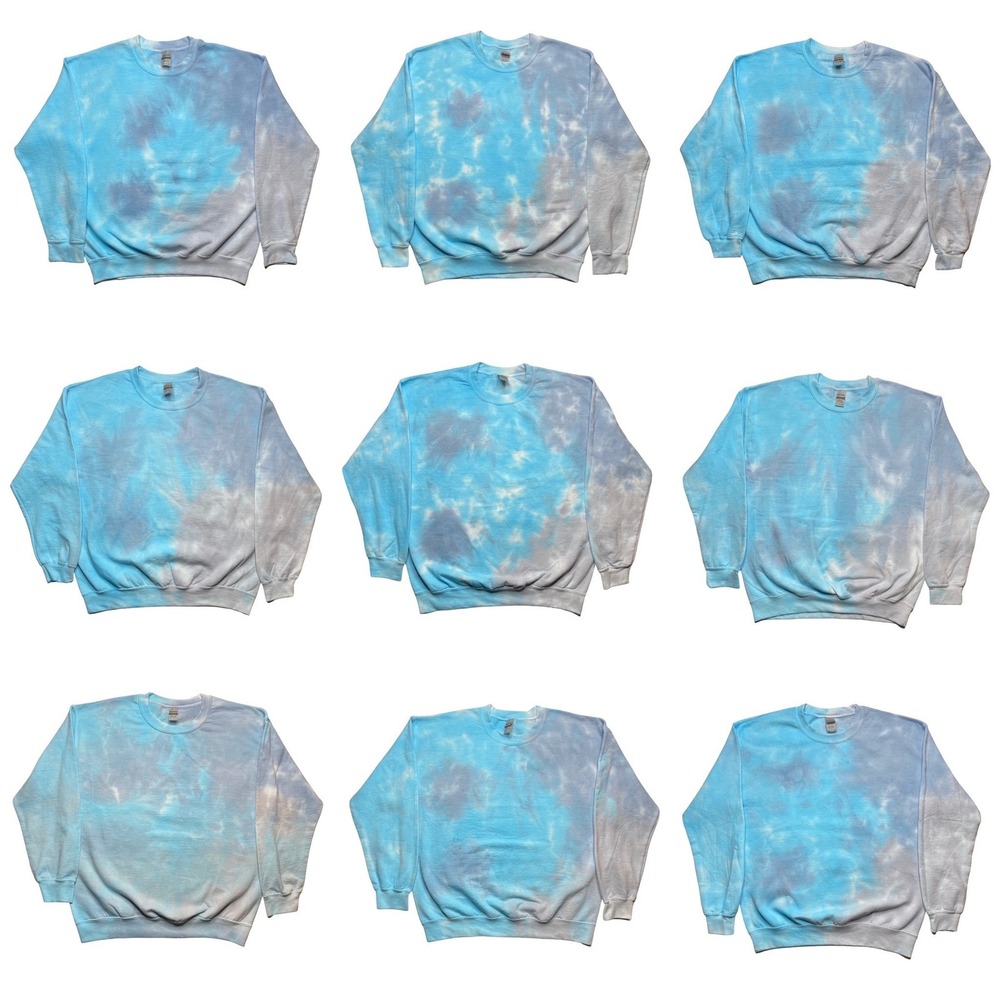 Lot of 10 tie dye blue sweaters - MEDIUM AND LARGE